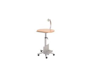 MAUL Poste de Travail, Pupitre avec Fixation pour Ordinateur, Écran et Tablette pour Clavier, Bureau Mobile pour Travailler en Position Debout, Pied en Étoile, Réglable en Hauteur, Bois