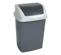 MAUL swing Poubelle de 10 l, avec couvercle, en plastique robuste, avec couvercle basculant amovible, pour bureau, salle de bain, cuisine, 25 x 20 x 37 cm, gris foncé