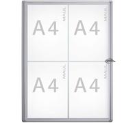 Maul Vitrine A4 MAULextraslim | Cadre A4 avec 4x pages Din A4 | Cadre en Aluminium et Porte en Verre | Vitrine Murale avec Construction Plate | Verrouillable avec Serrure | Aluminium