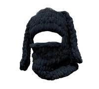Mauqfra Cagoule exposée pour le visage - Bonnet tricoté avec oreilles de lapin - Bonnet tricoté moelleux pour l'hiver - Oreilles froides d'hiver - Bonnet de ski pour homme/femme, Noir, Taille unique