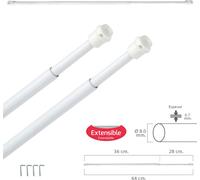 MAURER - Rail de rideau extensible 36/64 cm. avec ressort de pression, supports et ventouses (2 pièces)