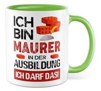 Maurer Tasse avec inscription en allemand « Geschenk Ausbildung Ich bin Maurer in der Ausbildung - Ich darf das! » Tasse à café 330 ml en céramique - Inscription amusante Azubi Baustelle Artisanat