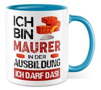 Maurer Tasse avec inscription en allemand « Geschenk Ausbildung Ich bin Maurer in der Ausbildung - Ich darf das! » Tasse à café 330 ml en céramique - Inscription amusante Azubi Baustelle Artisanat