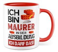 Maurer Tasse avec inscription en allemand « Geschenk Ausbildung Ich bin Maurer in der Ausbildung - Ich darf das! » Tasse à café 330 ml en céramique - Inscription amusante Azubi Baustelle Artisanat
