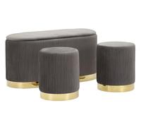 Mauro Ferretti Banc avec rangement et tabourets Shopy gris, velours, gris et or, 80 x 37 cm