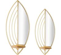 Mauro Ferretti Bougeoir mural feuille - set de 2 18x13x41 cm & 15x13x35 cm or