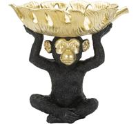 Mauro Ferretti figure décorative singe avec bol de feuilles 25,2x21x24 cm noir or