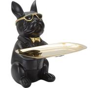 Mauro Ferretti figurine décorative bulldog avec plateau 19x20x23,5 cm noir or