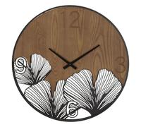 Mauro Ferretti Horloge murale Super Leaf Ronde 60cm métal/MDF design feuilles Marron/Noir