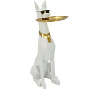 Mauro Ferretti sculpture décorative chien Ory avec plateau 27x51x74 cm or blanc