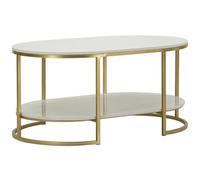 Mauro Ferretti Table basse Izmir 90 x 60 x 45 cm en fer et marbre doré et blanc
