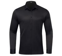 Mauro Kane Chemise Homme Manches Longues sans Repassage Extensible, Regular Fit en Tissu à Reflets Doux, Business Cérémonie Noir S