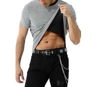 Mauro Kane T Shirt Paillette Homme Col Rond Manches Courtes T-Shirts Sexy Chemise Disco Vêtement Top Sequin Scintillant Danse Clubwear Argent XL