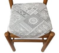mauro - Lot de 6 galettes de Chaise à Rabats, Coussins de Chaise Cuisine - Gris - Tissu Jacquard Matelasse - avec Rabat - avec Fermeture éclair - 40 x 40 cm