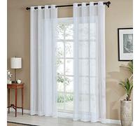 mauro Rideaux Voilage Grande Largeur Transparents avec œillets -1 Panneau Blanc/Gris/Taupe- Largeur 200 cm-Hauteur 180 à 280 cm-Rideaux de Salon Chambre (G - 200x220 cm)