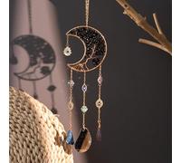 Mausouca Attrape-rêves en cristaux lunaires en forme d'arbre de vie, décorations murales naturelles en pierre précieuse agate pour fenêtres, jardin, décoration de la maison (noir)
