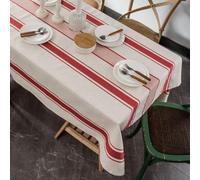 Mausouca Français, nappe de table rayée rouge de style vintage, nappe en tissu de coton et de lin, nappe lavable et réutilisable pour la cuisine, la salle à manger, décoration de table de style