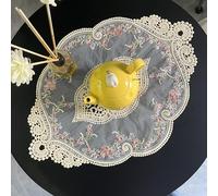 Mausouca Lot de 2 napperons ovales en dentelle douce brodée (beige, 43 cm x 32 cm)