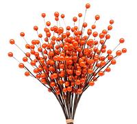 Mauts-inus Lot de 10 baies de houx artificielles - Décoration pour l'automne - Décoration d'arbre de Noël - Couronne de fleurs - Convient pour la famille, les vacances, les mariages - Orange