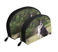 Mauvais Chien Border Collie, Trousse de Maquillage Coquille Femme Petit Porte-Monnaie Trousse de Toilette Trousse à cosmétiques 2 pièces