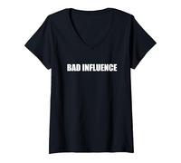 Mauvaise Influence T-Shirt avec Col en V, Femme, Noir, M