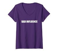 Mauvaise Influence T-Shirt avec Col en V, Femme, Violet, M