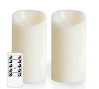 Mavandes 10 x 20CM bougies vacillantes sans flamme avec télécommande,bougies piliers LED en cire véritable fonctionnant sur piles,Ivoire Pack de 2 fausses bougies électriques de longue durée