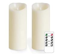 Mavandes 10 x 25CM bougies vacillantes sans flamme avec télécommande,bougies piliers LED en cire véritable fonctionnant sur piles,Ivoire Pack de 2 fausses bougies électriques de longue durée
