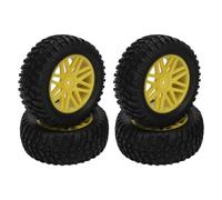 Mavaol 4Pcs RC Off Road Car Tires for HSP Black Rubber Plastic Yellow Hub Nice Road Grip Easy to Install 1/10 RC Car Tyres