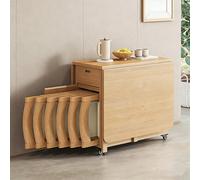 Mavdecll Ensemble de table de salle à manger pliable pour 6 personnes, table extensible en bois massif avec rangement et roulettes, gain de place, table à feuilles tombantes pour cuisine, salle à