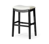 Maven Lane Adrien Tabouret de bar en bois fabriqué à la main avec assise rembourrée en tissu blanc neige pour plus de confort - Tabouret de bar durable avec finition noire vieillie pour cuisine, salle