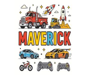 Maverick Personalized Coloring Book: This fun and engaging kids coloring book features a bright, glossy cover with a cool original boy-themed design ... and screen-free fun at home or on the go.