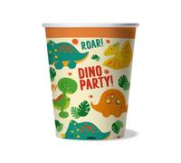 Maverick verres de fête thème dinosaures multicolores. verres pour fêtes et anniversaires enfants avec tous les dinosaures et message. 8 pièces. made in europe