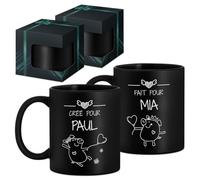 Maverton 2x Tasse Personnalisable - Ensemble de Mugs Café pour Monsieur Madame - Personnalisé - Cadeau Mariage - Cadeau Couple - Tasse à Café 330ml avec coffret cadeau - noir mat - amoureux