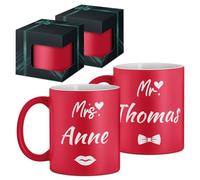 Maverton 2x Tasse Personnalisable - Ensemble de Mugs Café pour Monsieur Madame - Personnalisé - Cadeau Mariage - Cadeau Couple - Tasse à Café 330ml avec coffret cadeau - rouge mat - M. et Mme