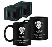 Maverton 2x Tasse Personnalisable - Ensemble de Mugs Café pour Monsieur Madame - Personnalisé - Cadeau Mariage - Cadeau Couple - Tasse à Café 33cl avec coffret cadeau - noir mat - mamie et papy