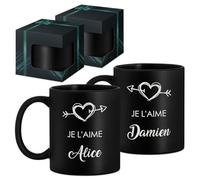 Maverton 2x Tasse Personnalisable - Ensemble de Mugs Café pour Monsieur Madame - Personnalisé - Cadeau Mariage - Cadeau Couple - Tasse à Café 330ml avec coffret cadeau - noir mat - amour