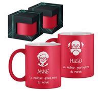 Maverton 2x Tasse Personnalisable - Ensemble de Mugs Café pour Monsieur Madame - Personnalisé - Cadeau Mariage - Cadeau Couple - Tasse à Café 330ml + coffret cadeau - rouge mat - mamie et papy