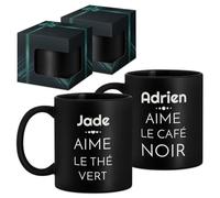 Maverton 2x Tasse Personnalisable - Ensemble de Mugs Café pour Monsieur Madame - Personnalisé - Cadeau Mariage - Cadeau Couple - Tasse à Café 330ml avec coffret cadeau - noir mat - thé et café