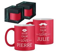 Maverton 2x Tasse Personnalisable - Ensemble de Mugs Café pour Monsieur Madame - Personnalisé - Cadeau Mariage - Cadeau Couple - Tasse à Café 330ml avec coffret cadeau - rouge mat - love