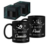 Maverton 2x Tasse Personnalisable - Ensemble de Mugs Café pour Monsieur Madame - Personnalisé - Cadeau Mariage - Cadeau Couple - Tasse à Café 33cl avec coffret cadeau - noir mat - jeunes mariés