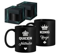 Maverton 2x Tasse Personnalisable - Ensemble de Mugs Café pour Monsieur Madame - Personnalisé - Cadeau Mariage - Cadeau Couple - Tasse à Café 330ml avec coffret cadeau - noir mat - roi et reine