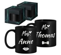 Maverton 2x Tasse Personnalisable - Ensemble de Mugs Café pour Monsieur Madame - Personnalisé - Cadeau Mariage - Cadeau Couple - Tasse à Café 330ml avec coffret cadeau - noir mat - M. et Mme