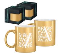 Maverton 2x Tasse Personnalisable - Ensemble de Mugs Café pour Monsieur Madame - Personnalisé - Cadeau Mariage - Cadeau Couple - Tasse à Café 330ml avec coffret cadeau - or brillant - initiales