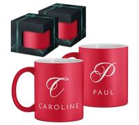 Maverton 2x Tasse Personnalisable - Ensemble de Mugs Café pour Monsieur Madame - Personnalisé - Cadeau Mariage - Cadeau Couple - Tasse à Café 330ml avec coffret cadeau - rouge mat - prénoms