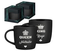 Maverton 2x Tasse Personnalisable - Set 2x Mug personnalisé - Cadeau Personnalisé Anniversaire Mariage - Couple Couple Saint Valentin - Tasse a cafe noire avec prénom - roi et reine