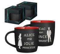 Maverton 2x Tasse Personnalisable - Set 2x Mug personnalisé - Cadeau Personnalisé Anniversaire Mariage - Couple Couple Saint Valentin - Tasse a cafe rouge avec prénom - prince et princesse