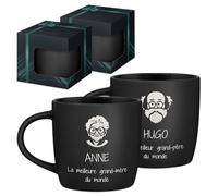 Maverton 2x Tasse Personnalisable - Set 2x Mug personnalisé - Cadeau Personnalisé Anniversaire Mariage - Couple Couple Saint Valentin - Tasse a cafe noire avec prénom - mamie et papy