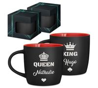 Maverton 2x Tasse Personnalisable - Set 2x Mug personnalisé - Cadeau Personnalisé Anniversaire Mariage - Couple Couple Saint Valentin - Tasse a cafe rouge avec prénom - roi et reine