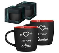 Maverton 2x Tasse Personnalisable - Set 2x Mug personnalisé - Cadeau Personnalisé Anniversaire Mariage - Couple Couple Saint Valentin - Tasse a cafe rouge avec prénom - amour